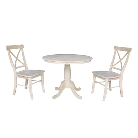 International Concepts Round 36 in Round Pedestal Table with 2 Chairs, Ready to Finish, 36 in W, 36 in L, 29.1 in H, Wood K-36RT-C613-2